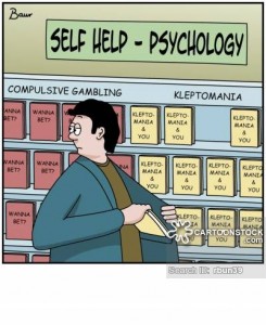 Thief stealing a self-help book on kleptomania